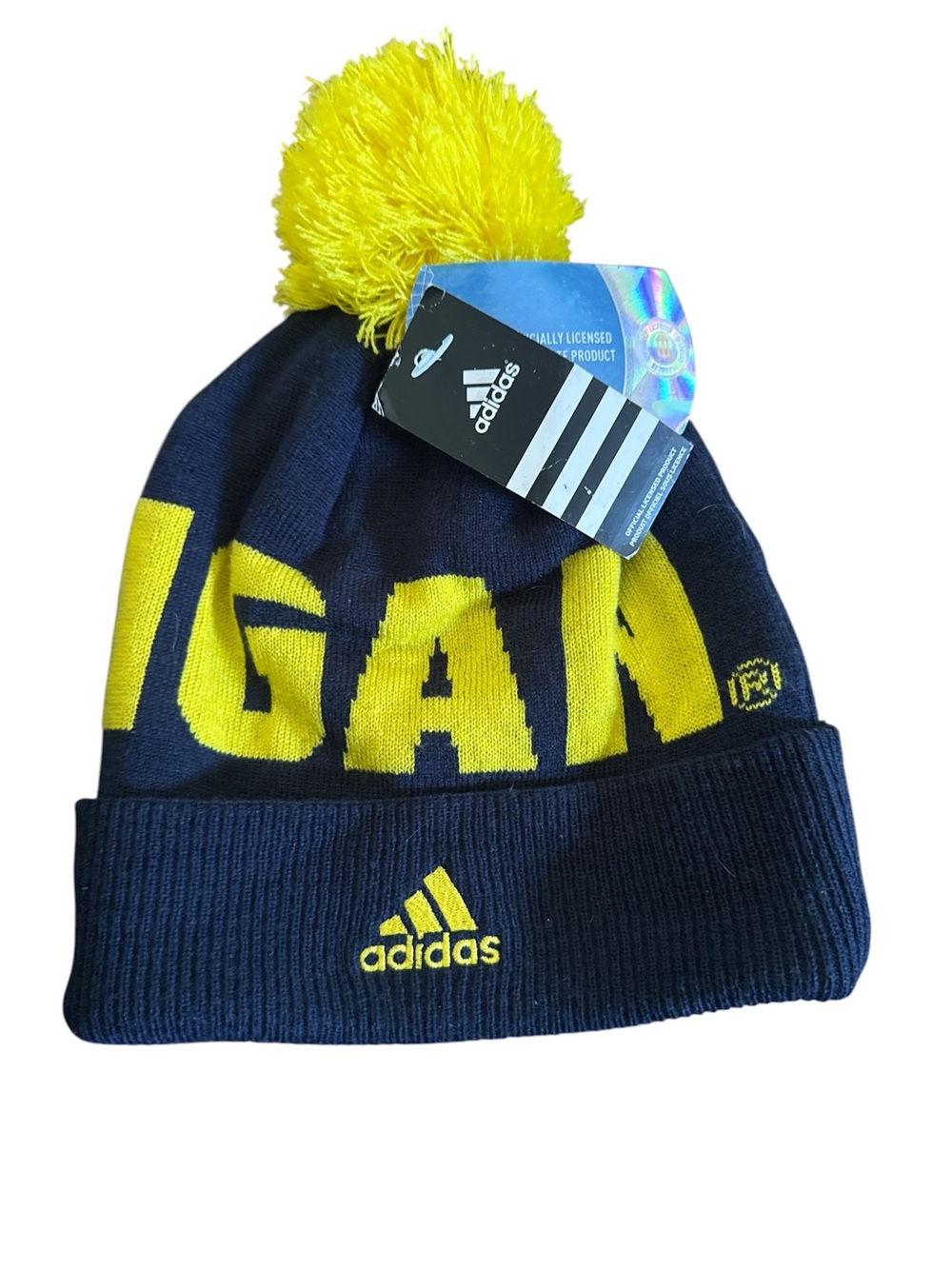 Nwt adidas Michigan state Navy and Yellow Pom Knit Beanie